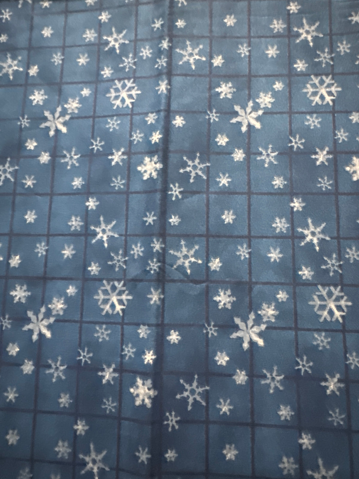 Christmas Vintage Snowflakes on Blue Grid 100% Lightweight Cotton Price per Yard