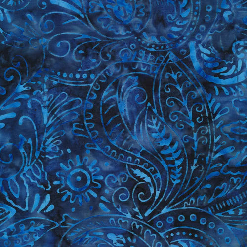 Paintbrush Studio Fabri-Quilt Batik - Paisley Navy Blender