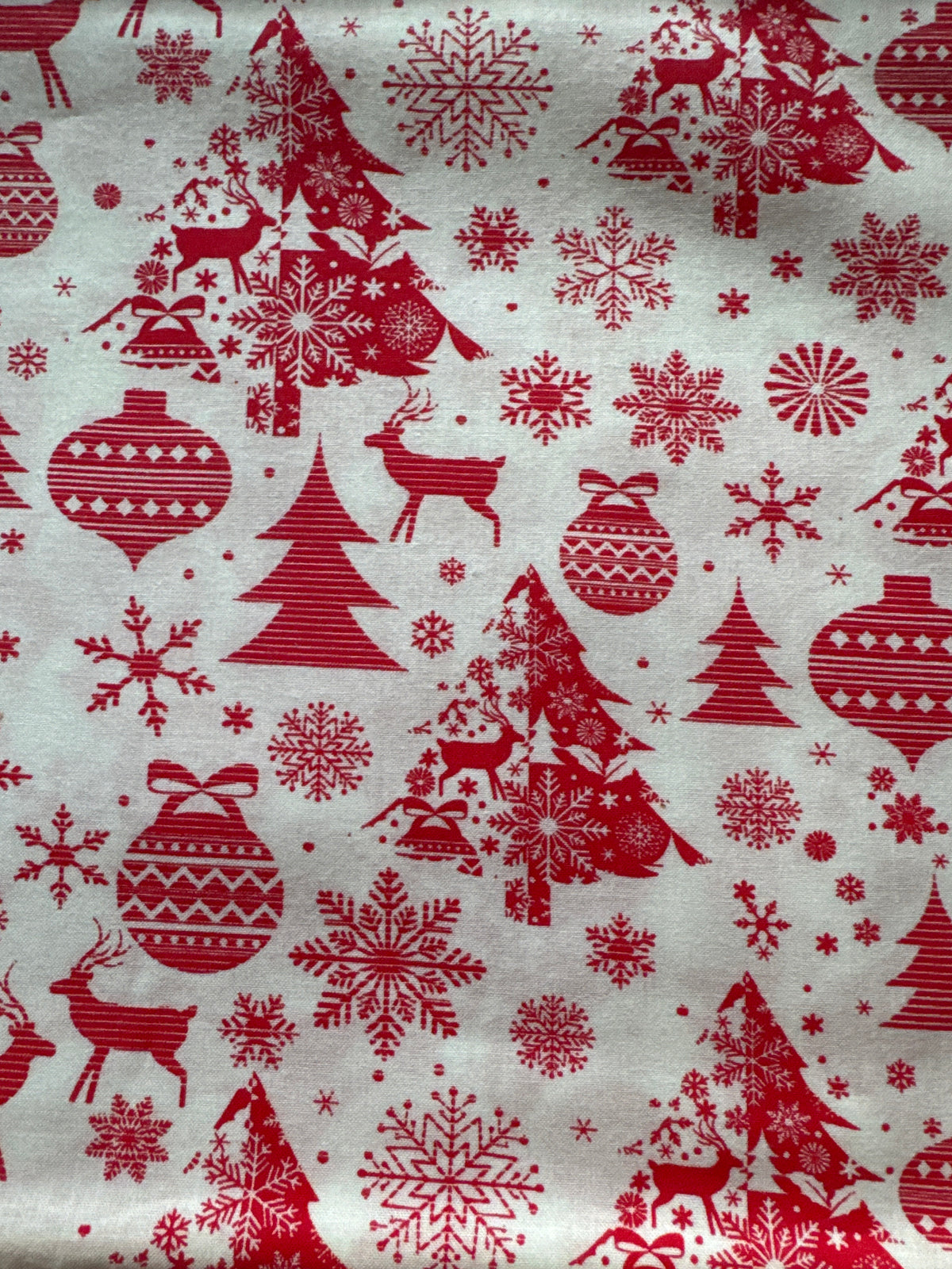 Christmas Trees Snowflakes Deer on White 100% Cotton Price per Yard