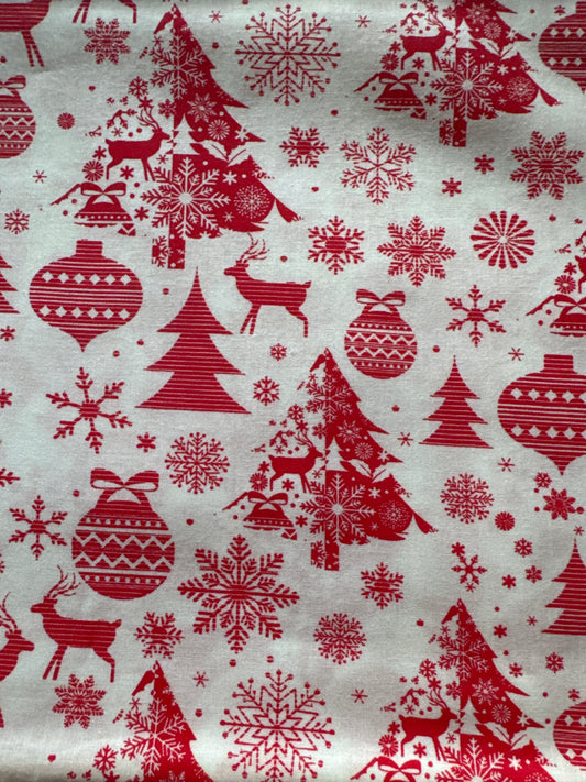Christmas Trees Snowflakes Deer on White 100% Cotton Price per Yard