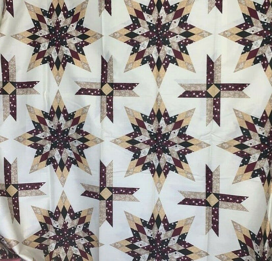 90 x 108 Quilt Top Cheater Fabric Lone Star Brown Cranberry Tan