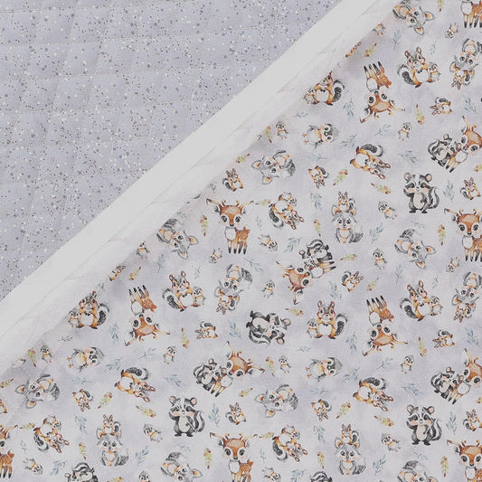 Mook Fabrics Double Faced Prequilted Christmas Baby Animals Gray By the Yard