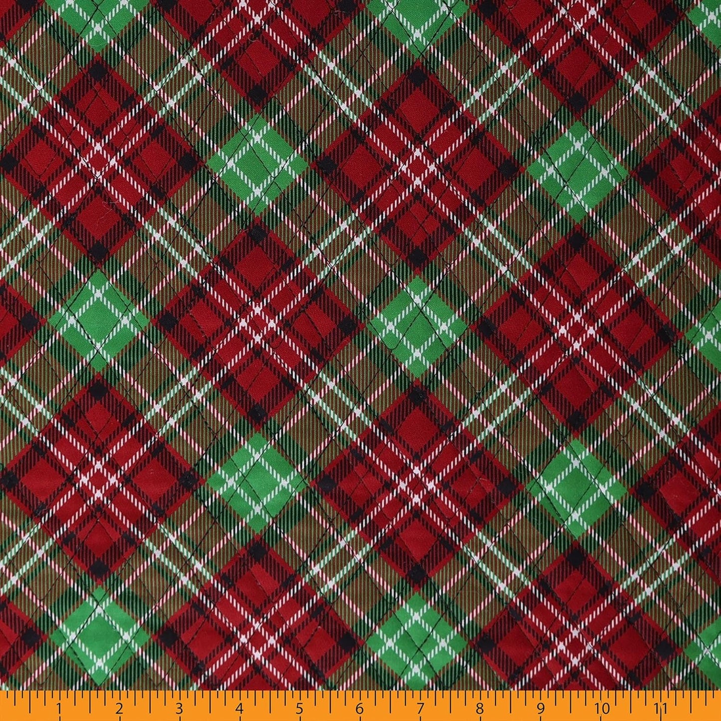 Mook Fabrics Christmas Diagonal Plaid Red Green 100% Cotton Fabric By the yard