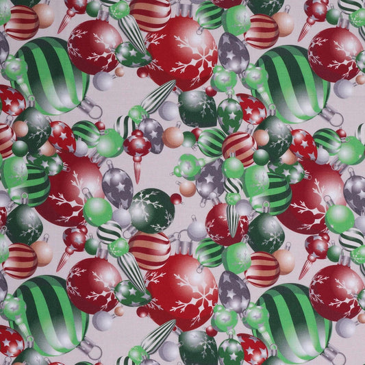 Mook Fabrics Christmas Ornaments Red Green 100% Cotton Fabric By the yard