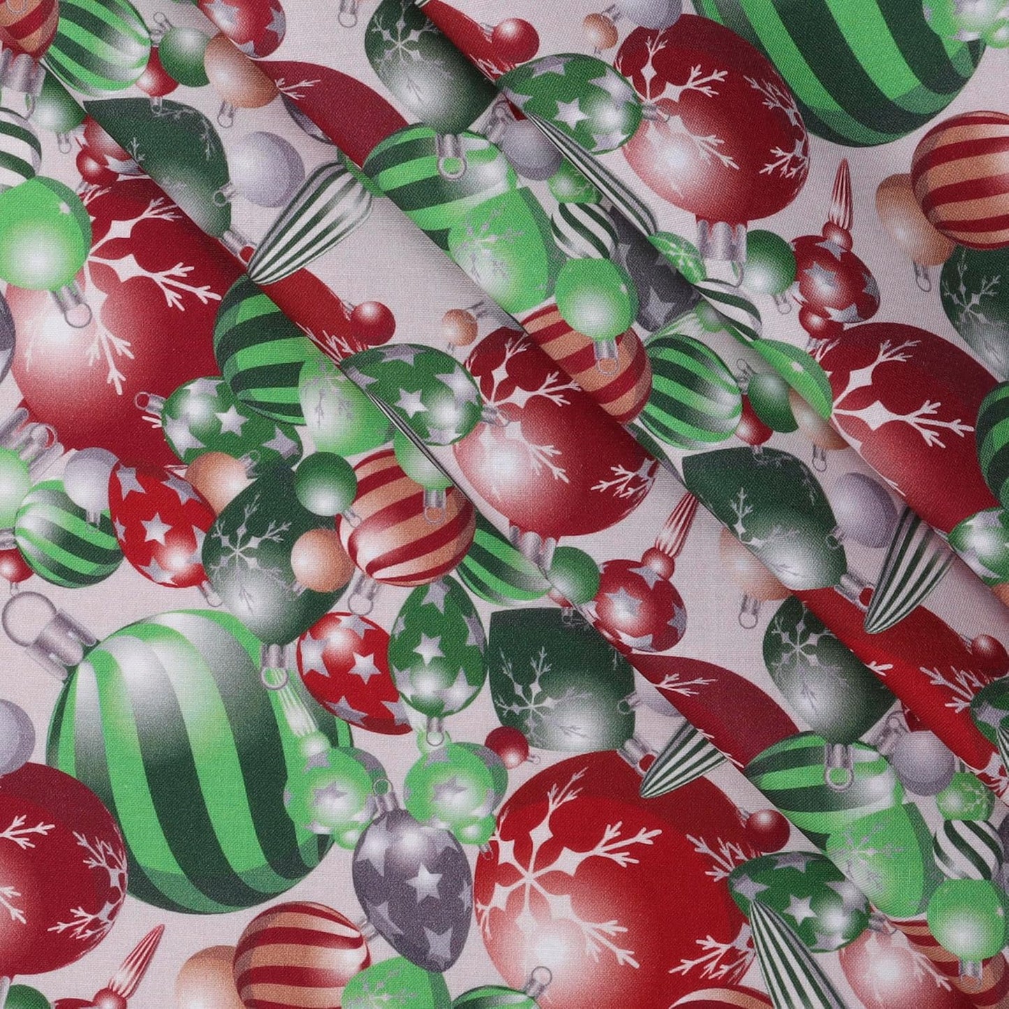 Mook Fabrics Christmas Ornaments Red Green 100% Cotton Fabric By the yard