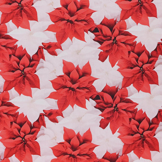 Mook Fabrics Christmas Poinsettias Red White 100% Cotton Fabric By the yard