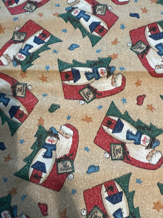 Christmas Vintage Santa and Snoman Stars on Tan 100% Lightweight Cotton Price per Yard