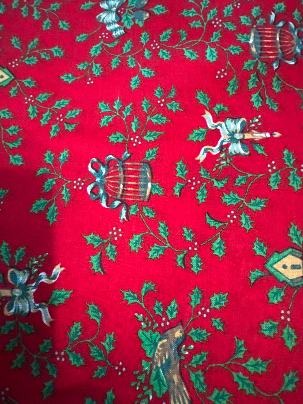 Christmas Vintage Birdcages and Candles on Red 100% Lightweight Cotton Price per Yard