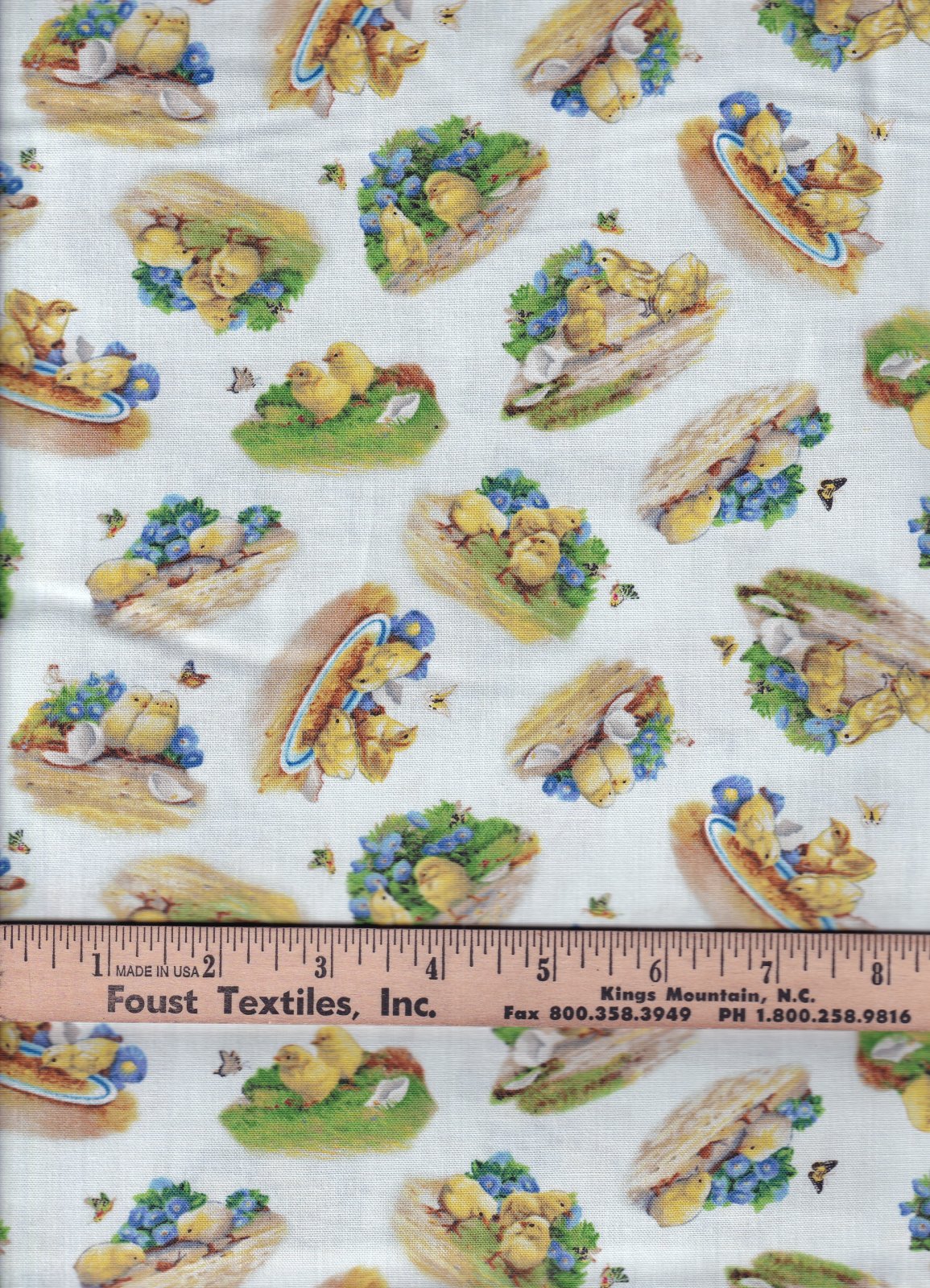 44 x 36 Adorable Baby Chicks on White 100% Cotton Fabric Easter
