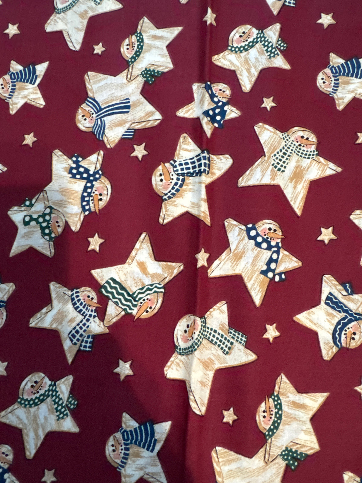 Christmas Vintage Snowmen Stars on Red 100% Lightweight Cotton Price per Yard