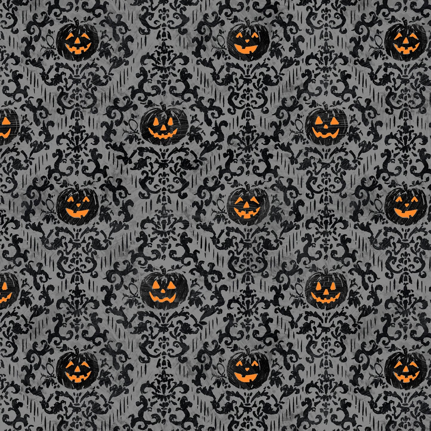 Halloween Pumpkin Damask on Gray