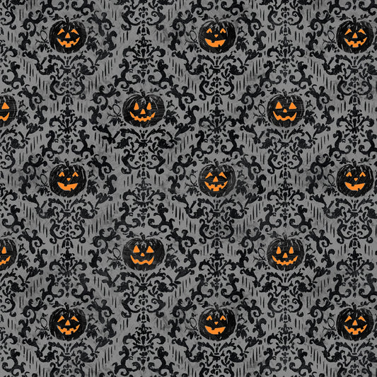 Halloween Pumpkin Damask on Gray