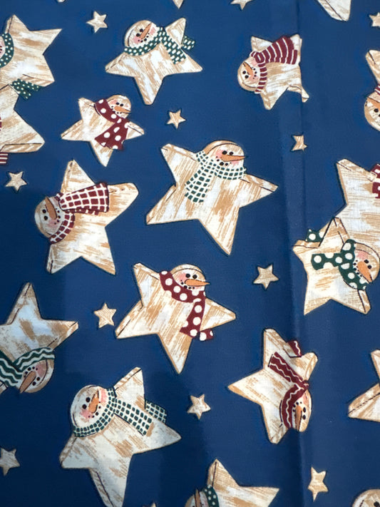 Christmas Vintage Snowmen Stars on Blue 100% Lightweight Cotton Price per Yard