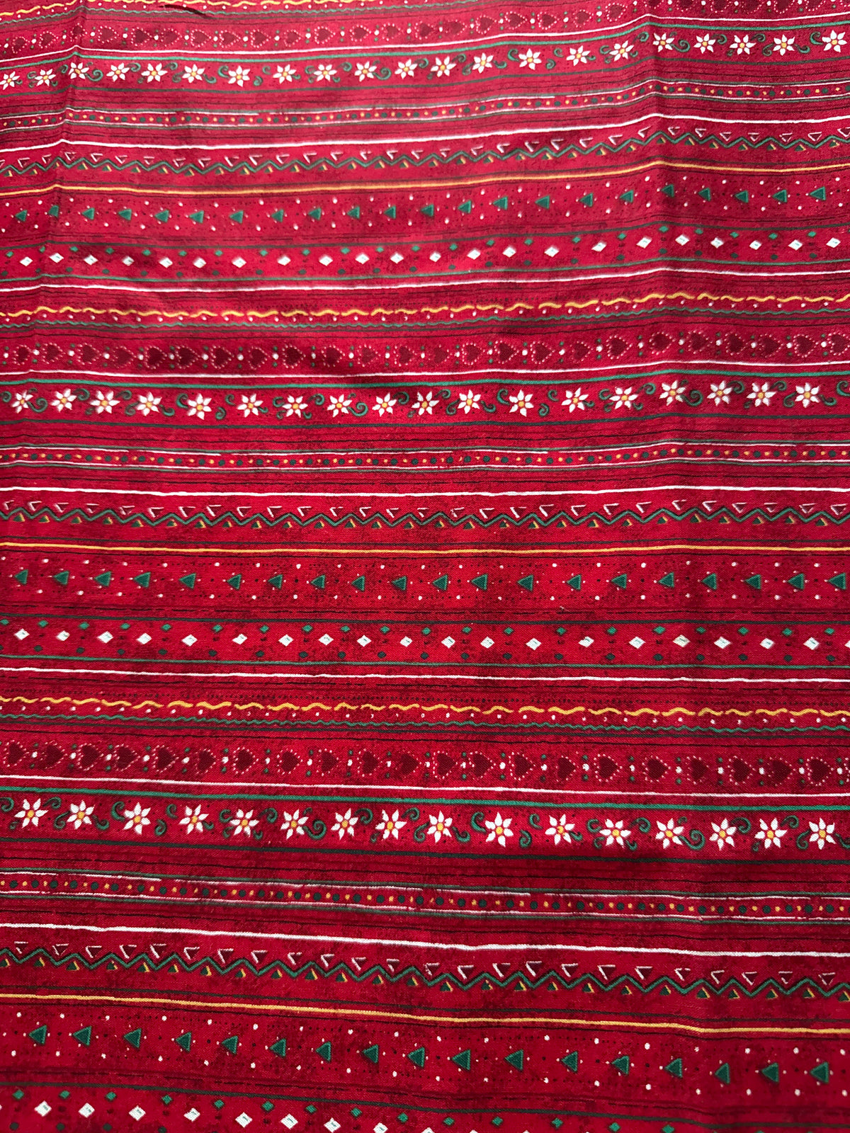 Christmas Vintage Poinsettia and Heart Stripes on Red 100% Lightweight Cotton Price per Yard