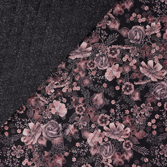 Mook Fabrics Double Faced Prequilted Metallic Gold Rose Black By the Yard