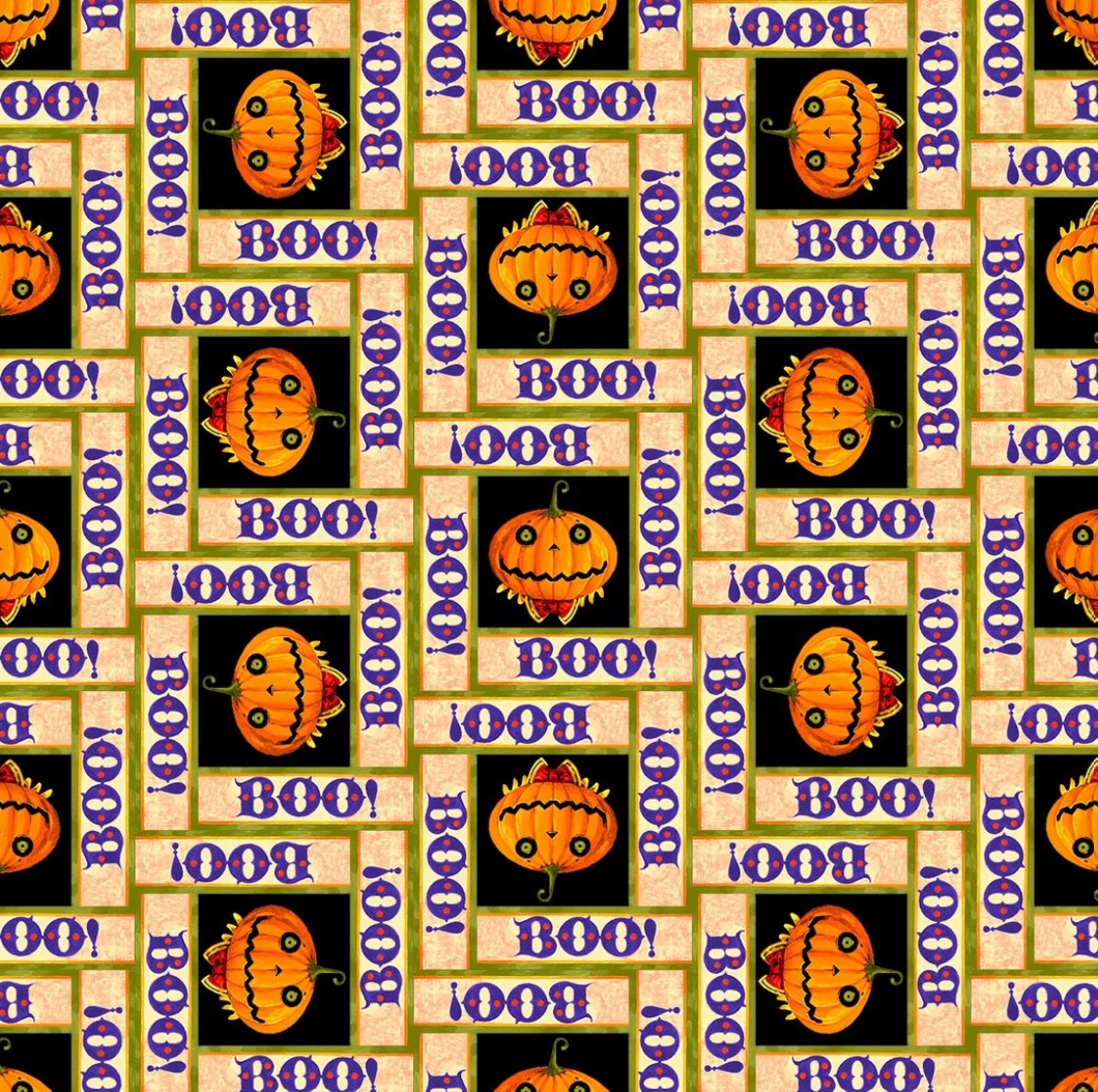 Halloween Pumpkins with Boo Orange 100% Cotton Fabric Price per Yard