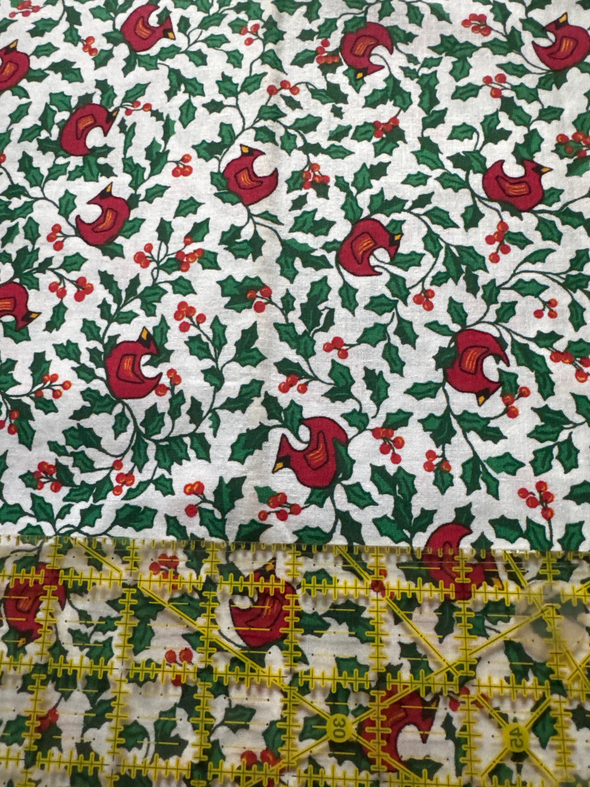 Christmas Vintage Cardinals Holly Vines on White 100% Lightweight Cotton Price per Yard