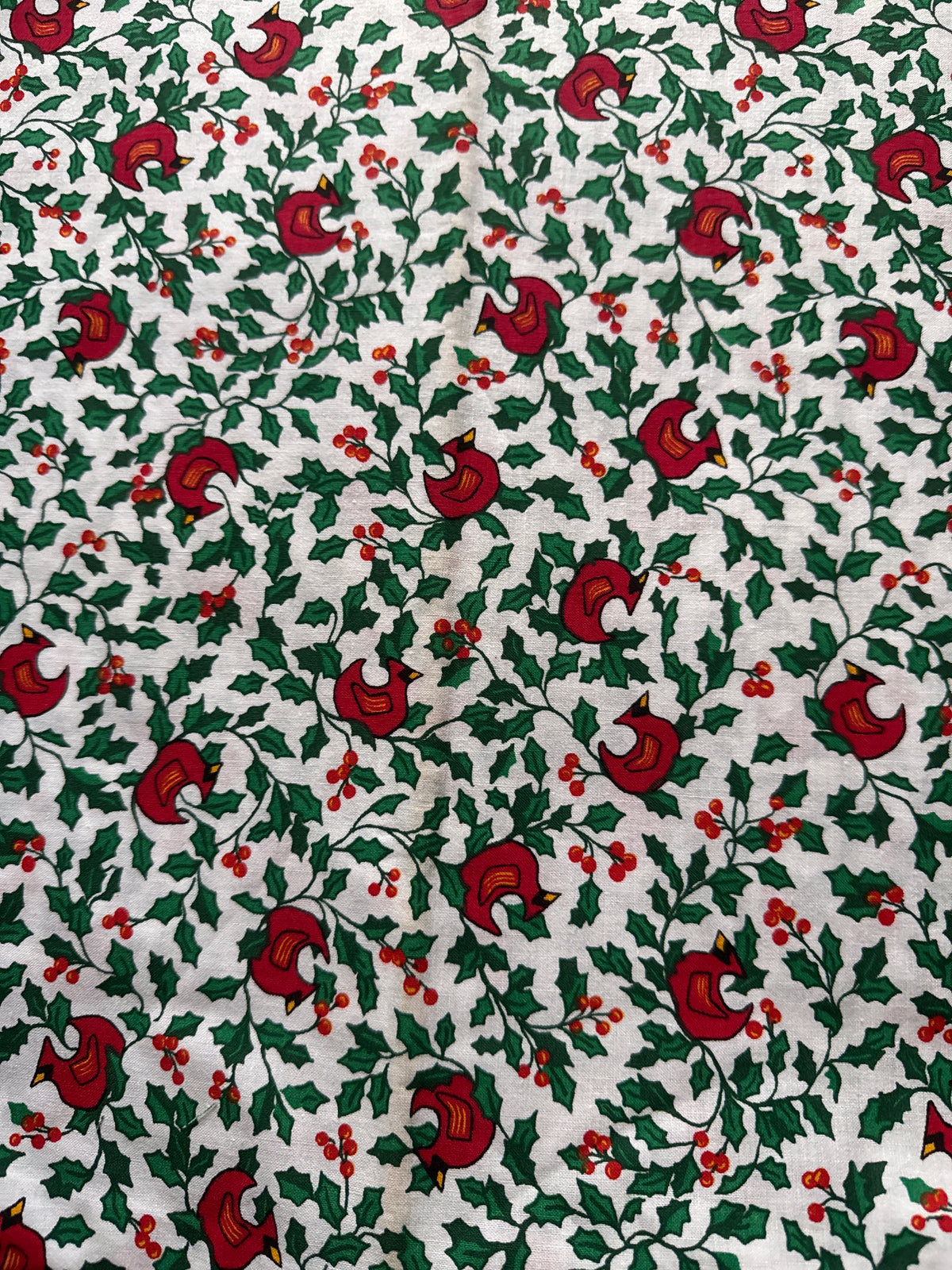 Christmas Vintage Cardinals Holly Vines on White 100% Lightweight Cotton Price per Yard