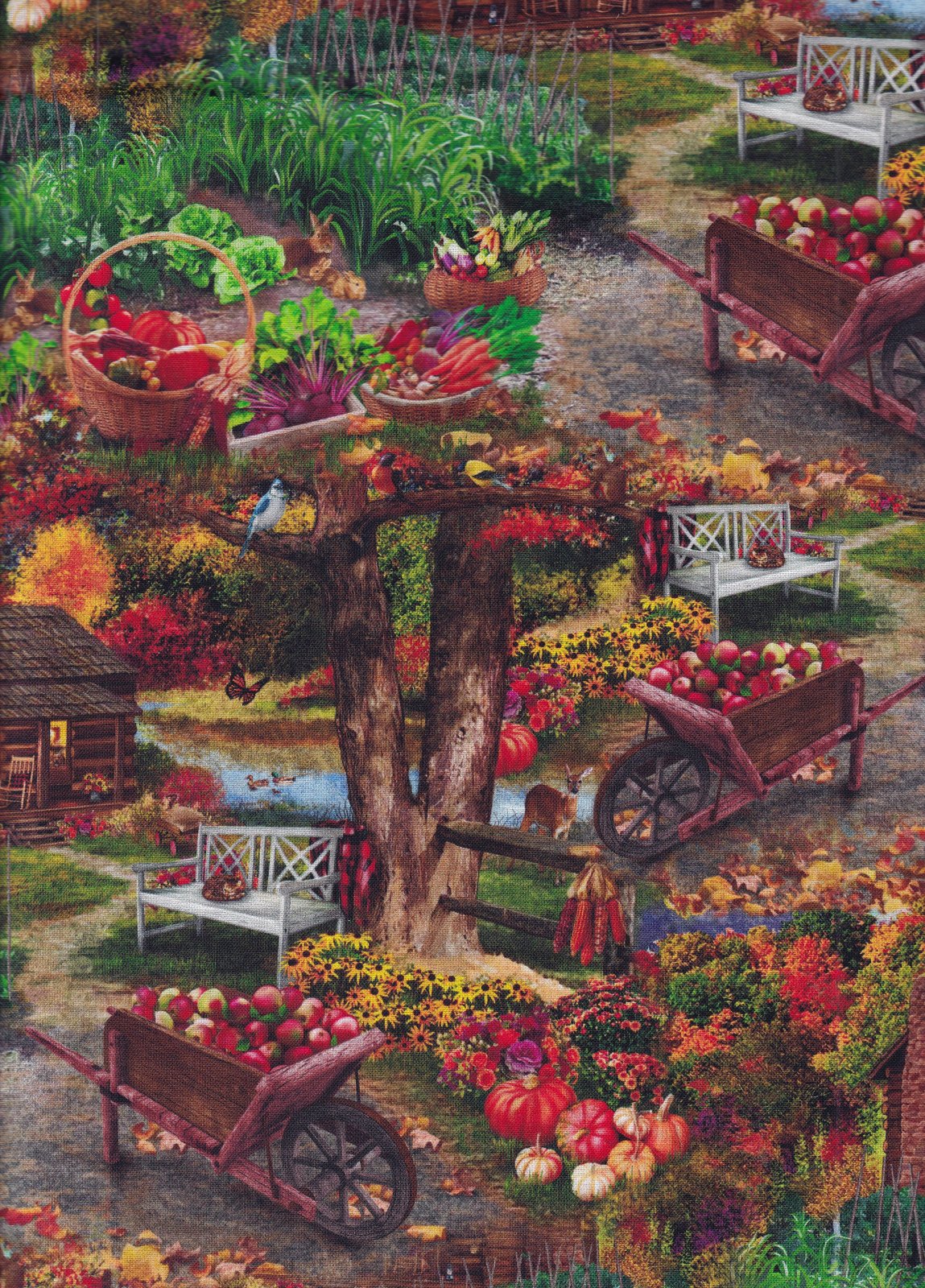 Thanksgiving at the Cabin Apple Carts Pumpkins 100% Cotton Price per Yard