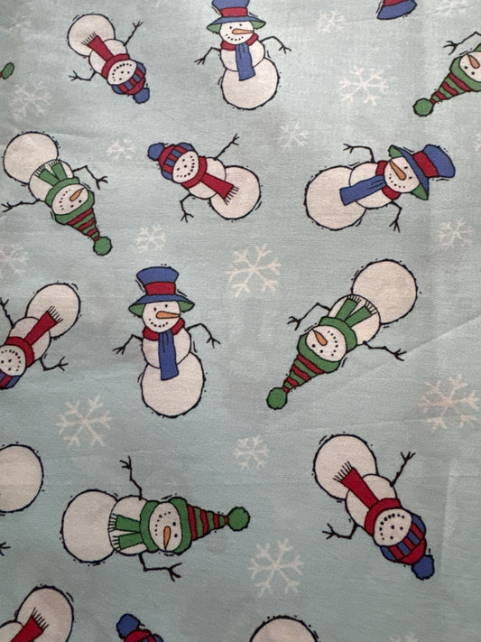 Christmas Vintage Snowmen and Snowflakes on Light Blue 100% Lightweight Cotton Price per Yard