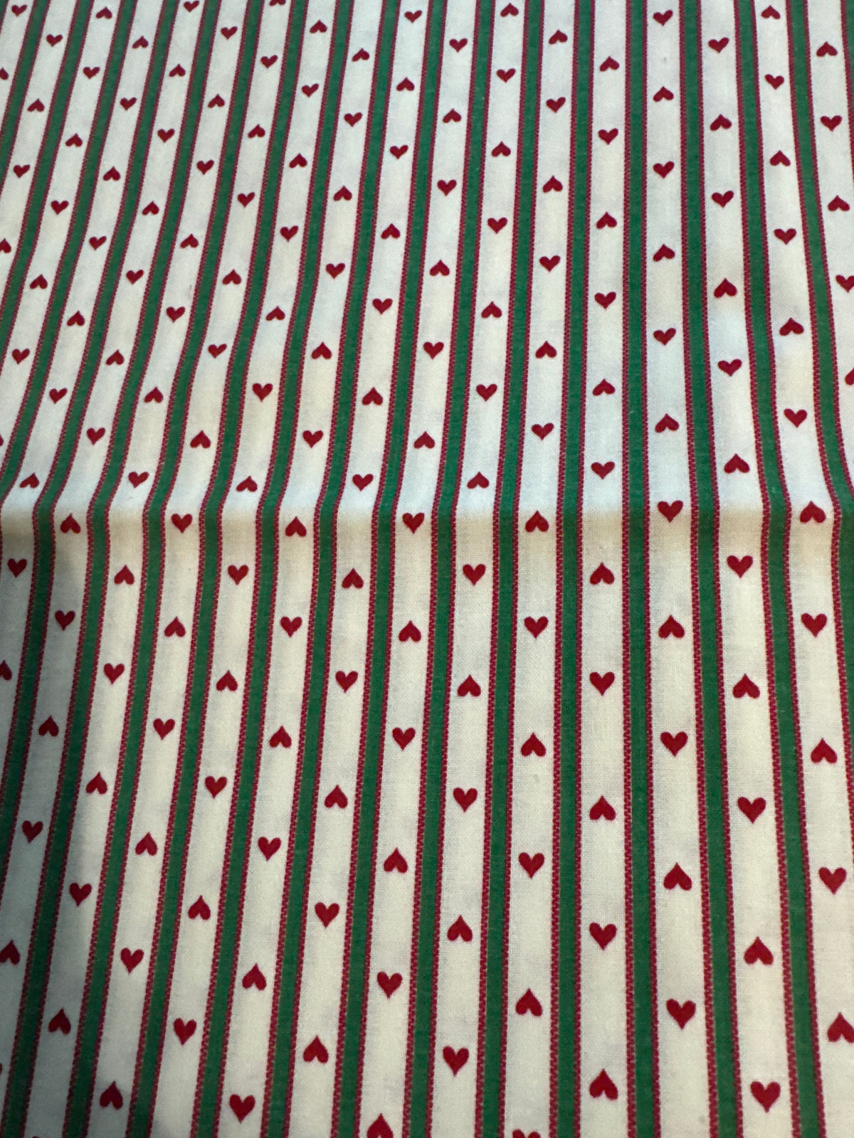 Christmas Vintage Mini Hearts Green Stripes on White 100% Lightweight Cotton Price per Yard