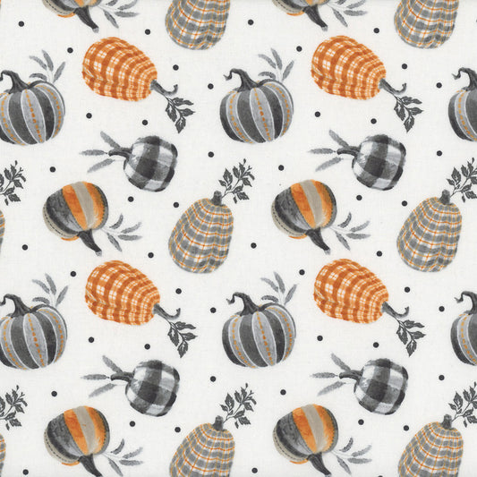 44 x 36 Blank Quilting Tossed Gingham Pumpkins on White 100% Cotton Fabric Autumn Fall Thanksgiving