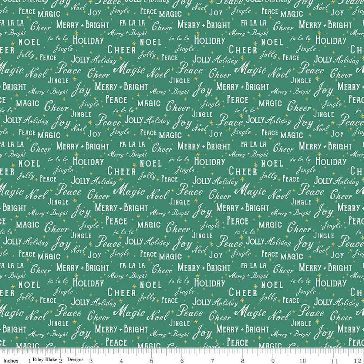 Christmas Text Green Holiday Cheer Riley Blake 100% Cotton Price Per Yard