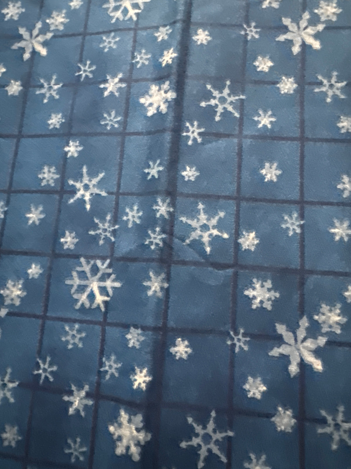 Christmas Vintage Snowflakes on Blue Grid 100% Lightweight Cotton Price per Yard