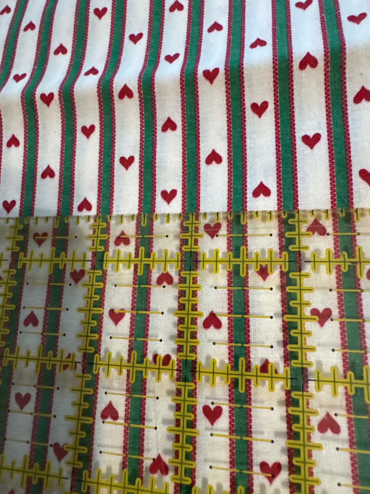 Christmas Vintage Mini Hearts Green Stripes on White 100% Lightweight Cotton Price per Yard