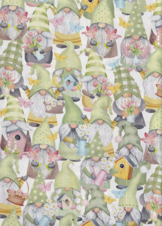 Timeless Treasures Spring Gnomes and Bird House Floral100% Cotton Fabric By the yard