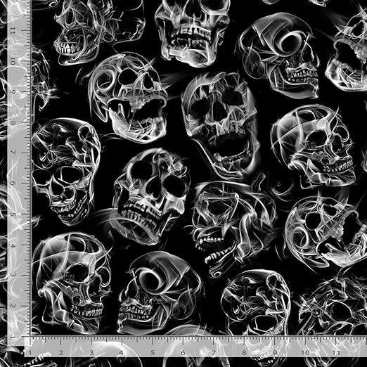 Timeless Treasures Halloween Wicked Black Tossed Skull & Smoke Flame 100% Cotton Fabric Price per Yard