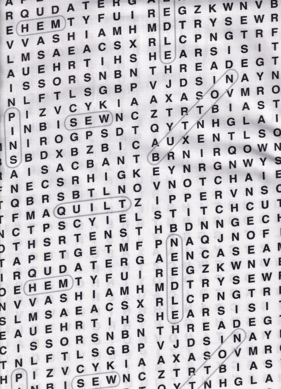 Sewing Word Search on White Timeless Treasures All Over Prints 100% Cotton