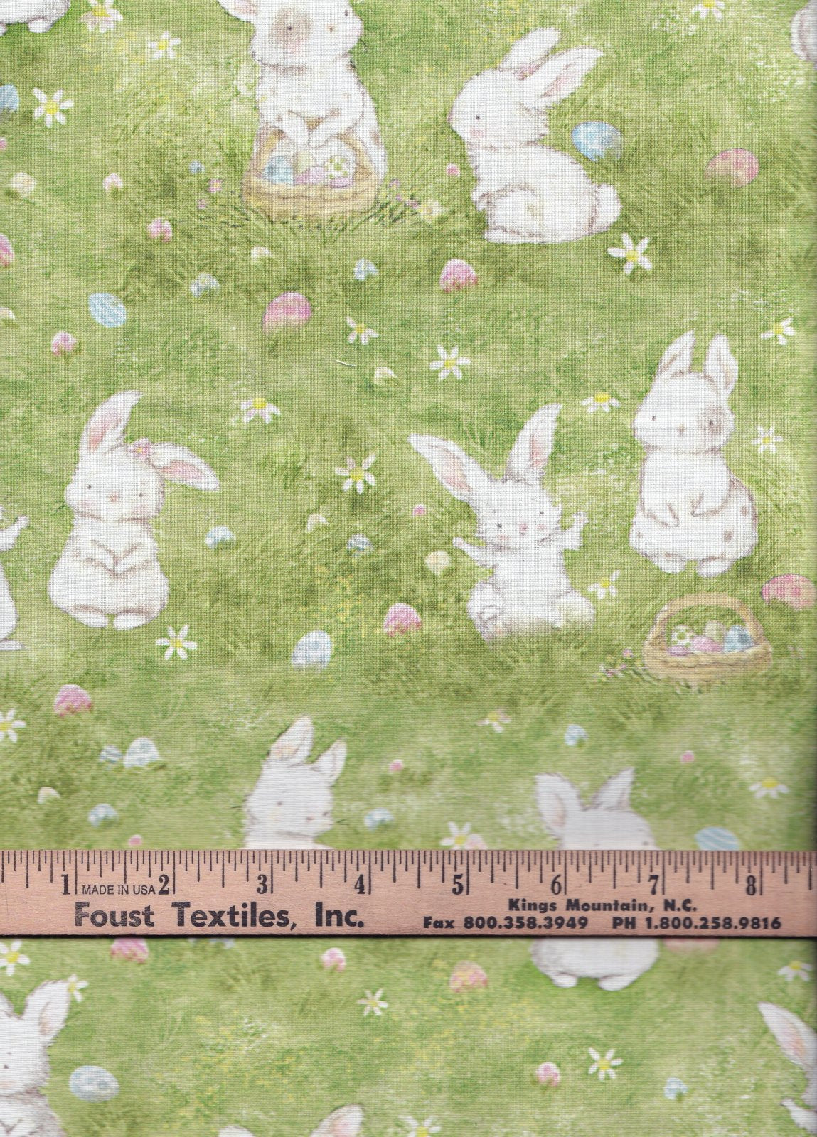 Timeless Treasures Bunnies Picking Easter Eggs Green Digital 100% Cotton