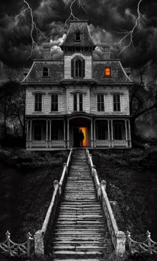 Timeless Treasures Halloween Wicked 24" Panel Haunted House Gray 100% Cotton Fabric Price per Panel