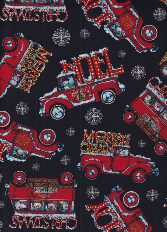 Timeless Treasures Christmas Tree Farm Red Truck 100% Cotton Fabric By the yard
