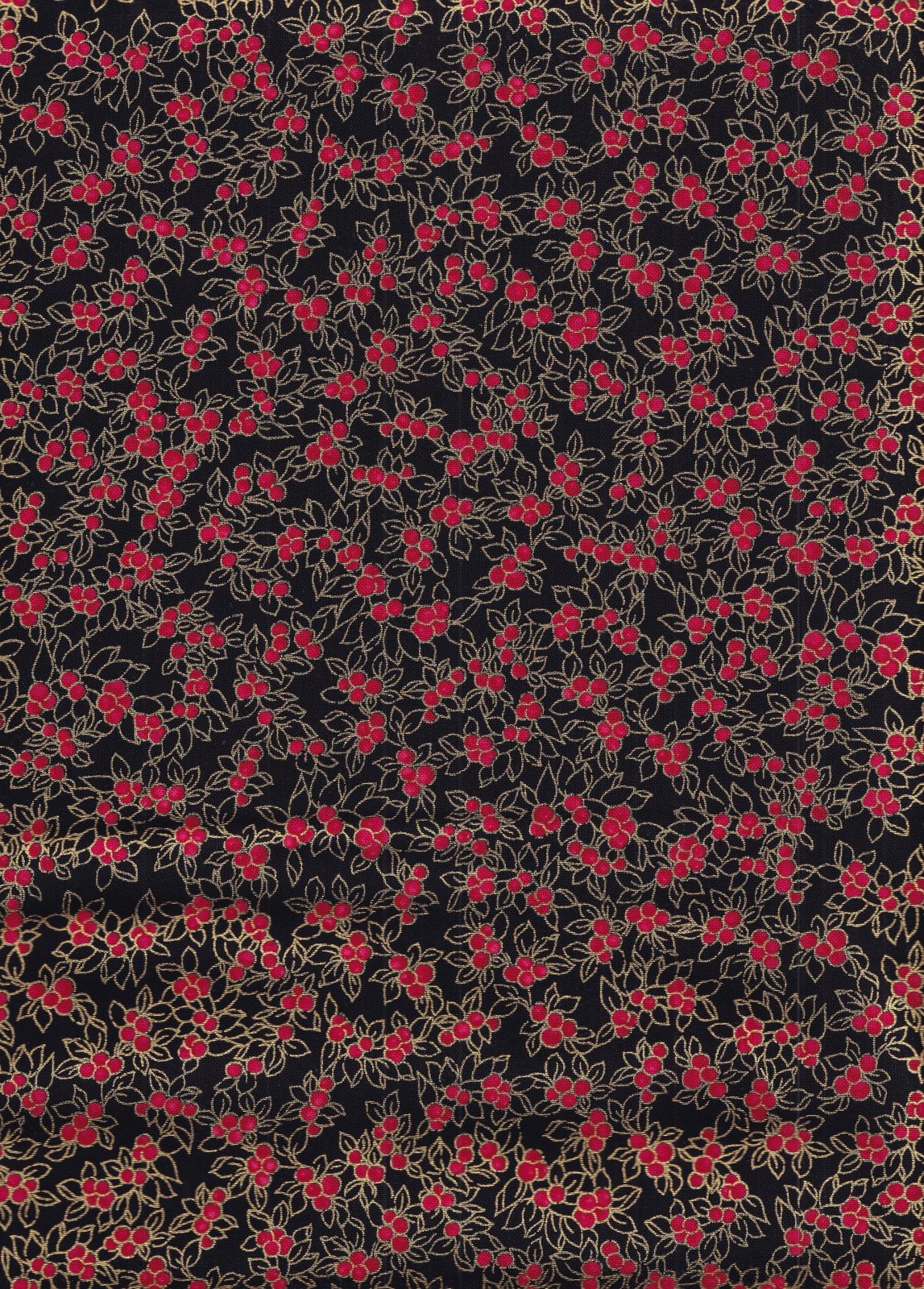 45 x 36 Christmas Metallic Leaves Holiday Berries on Black Timeless Treasures 100% Cotton