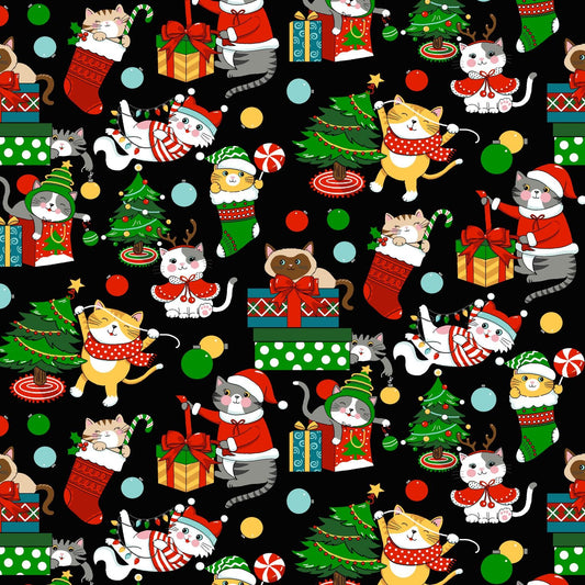 44 x 36 Christmas Catnip XMAS Cats Fabric Traditions 100% Cotton