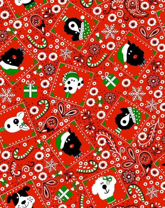 Christmas Dogs Freckles on Red Fabric Traditions 100% Cotton