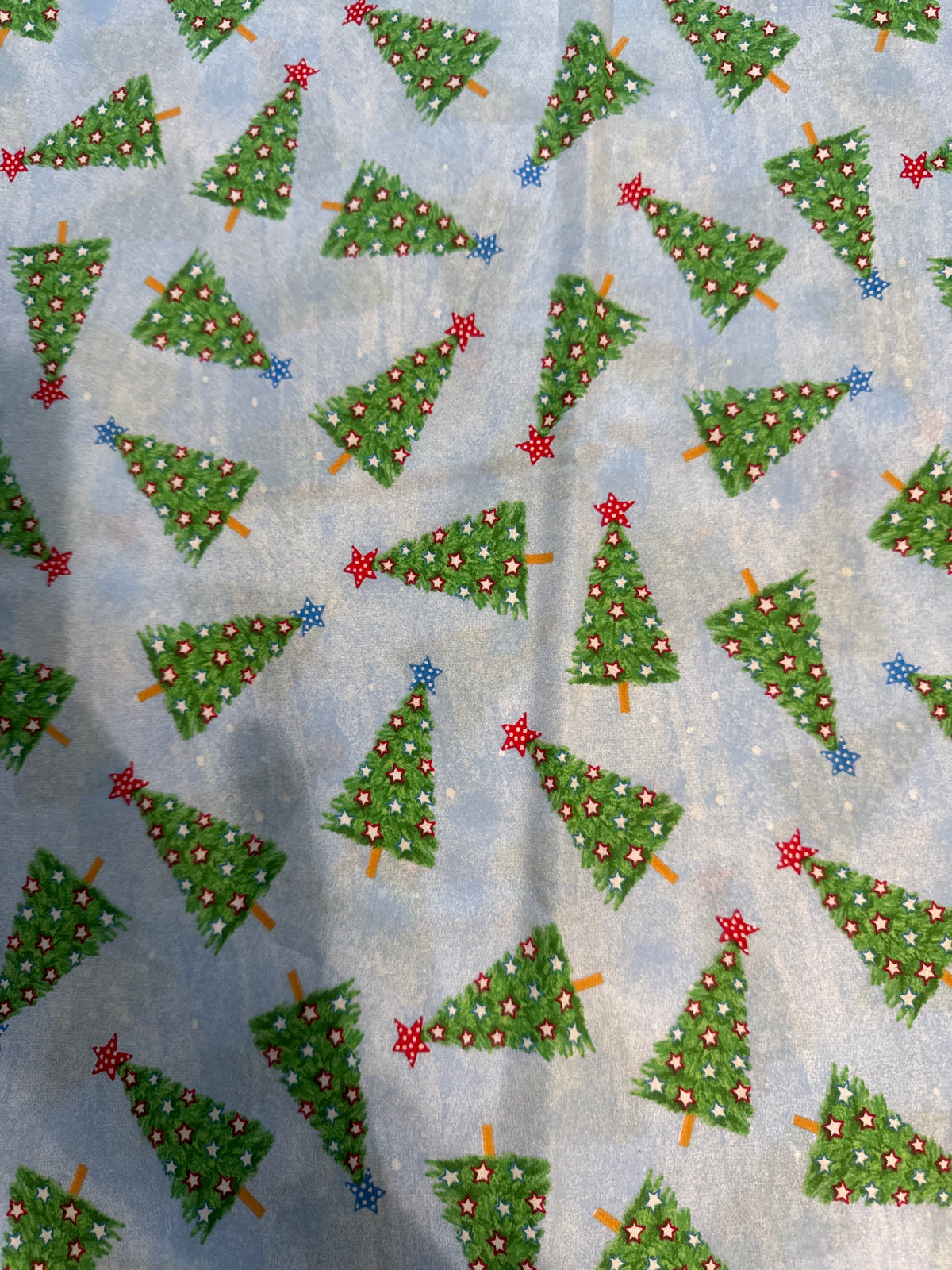 Christmas Trees on Blue 100% Cotton Price per Yard