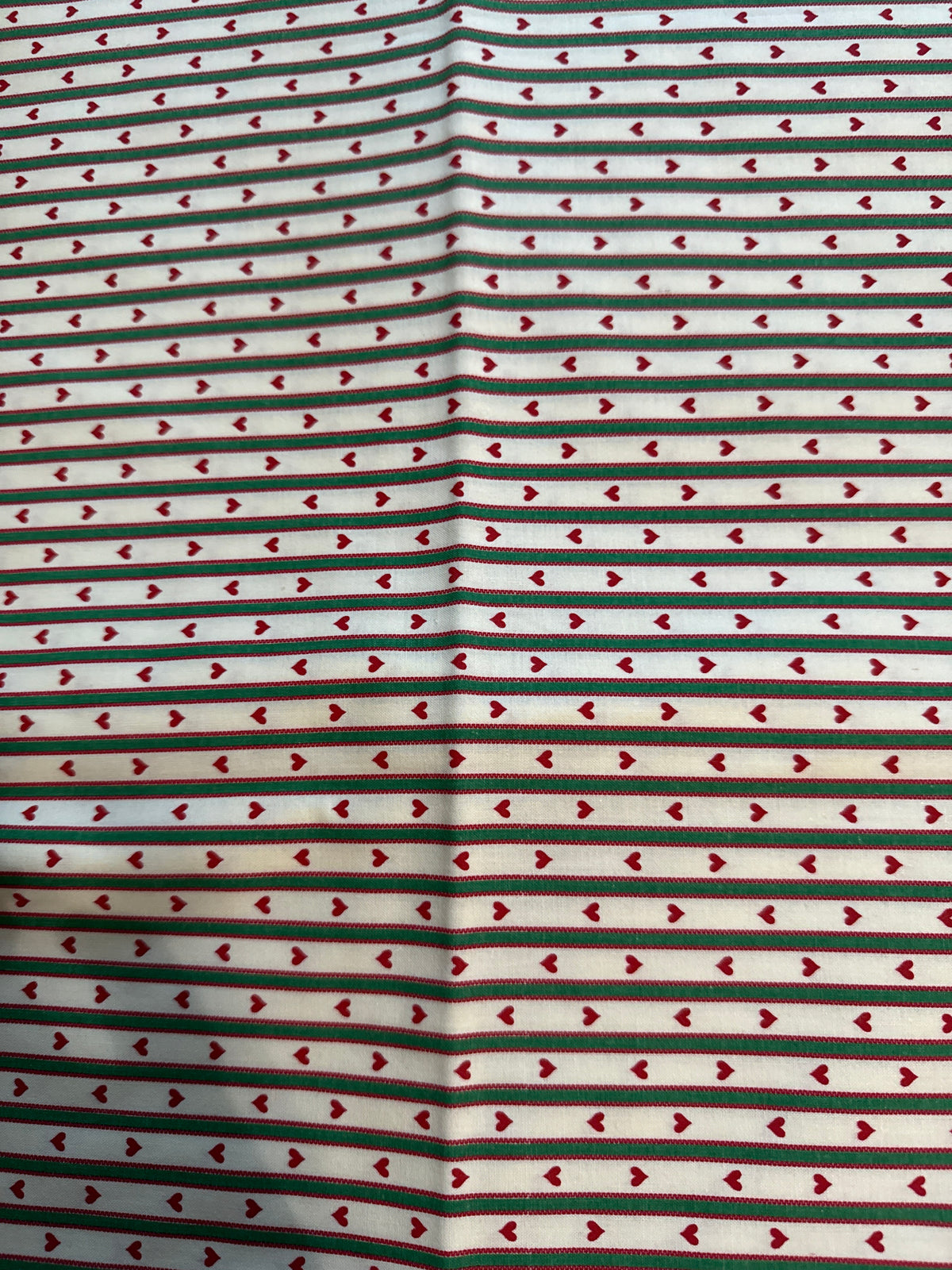 Christmas Vintage Mini Hearts Green Stripes on White 100% Lightweight Cotton Price per Yard