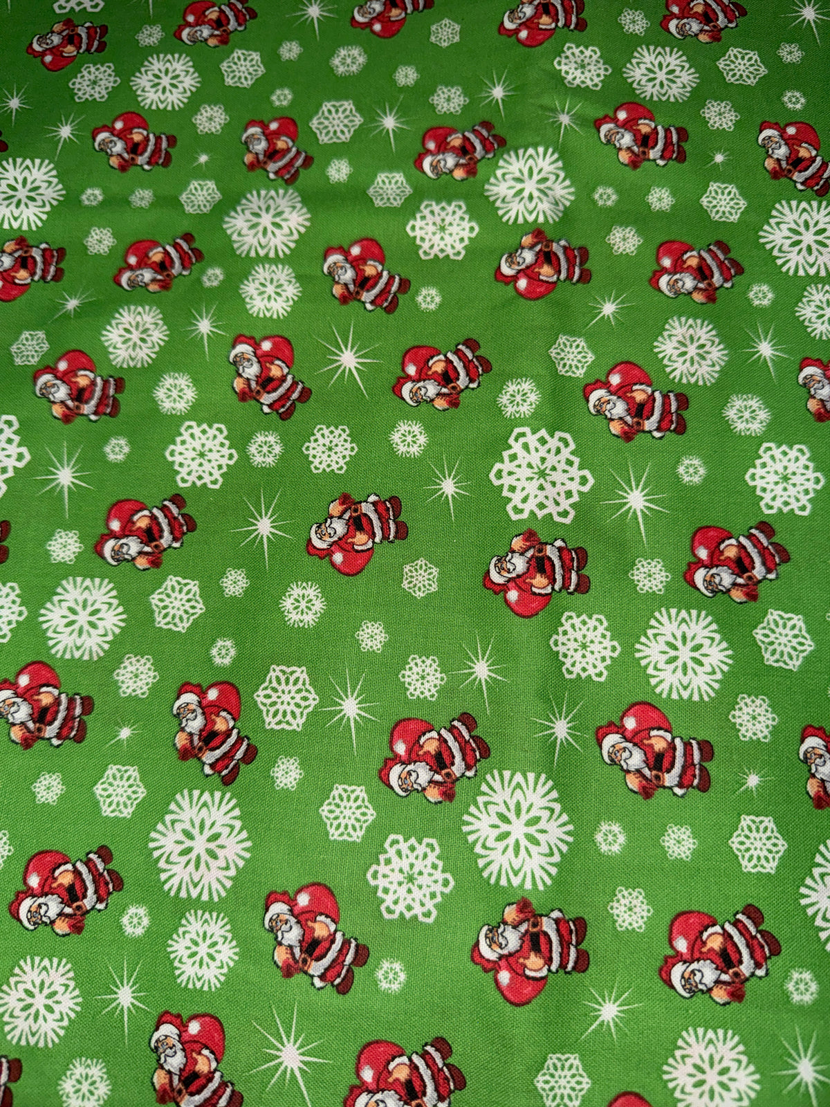 Christmas Thumbs Up Santas on Green 100% Cotton Fabric