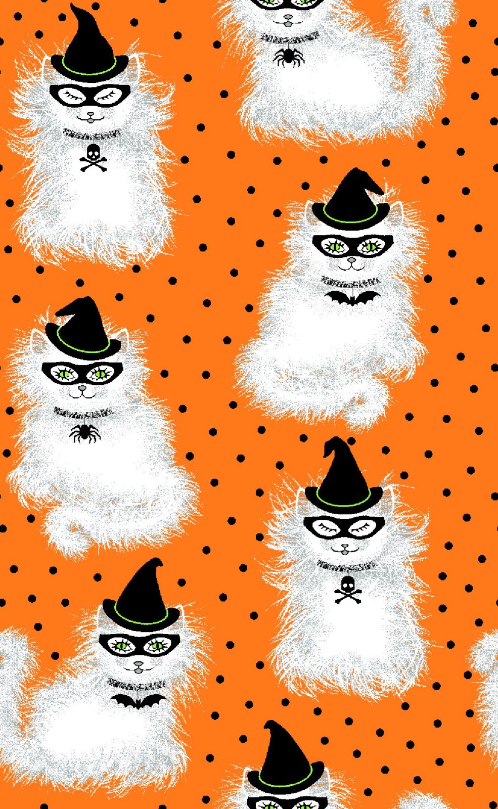 44 x 36 Halloween Spell on You Cats on Orange Fabric Traditions 100% Cotton
