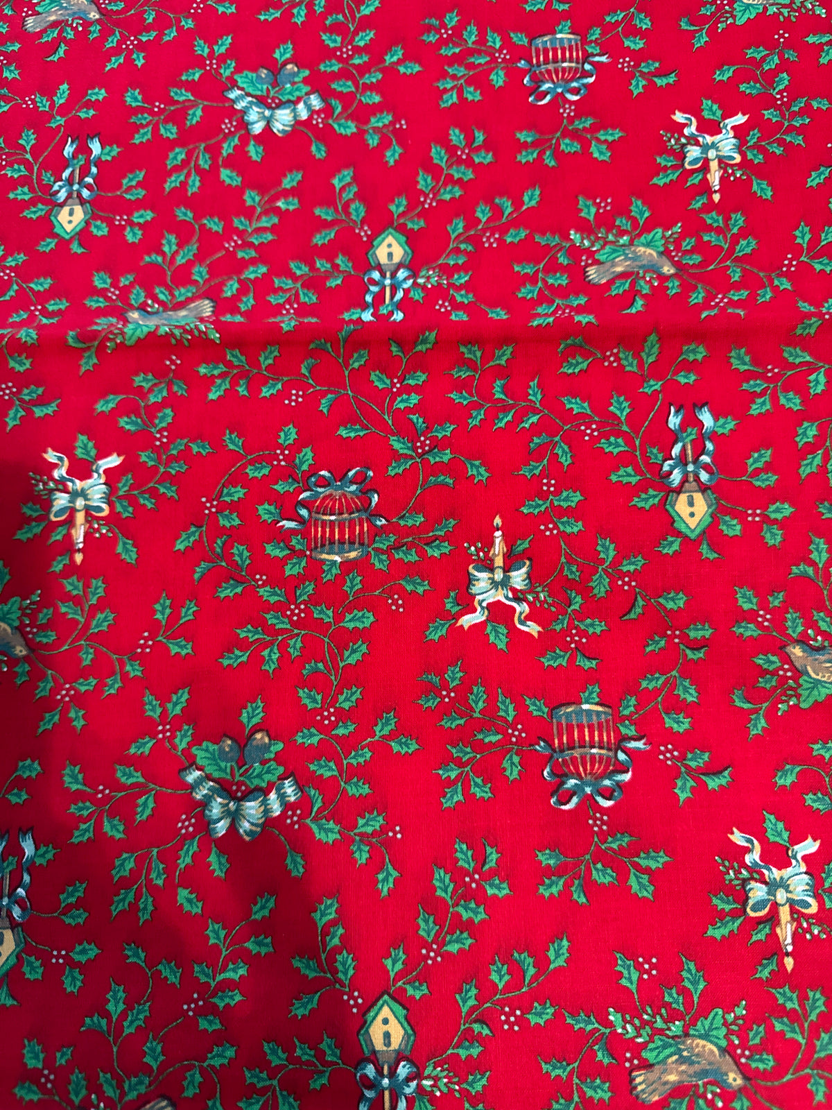 Christmas Vintage Birdcages and Candles on Red 100% Lightweight Cotton Price per Yard