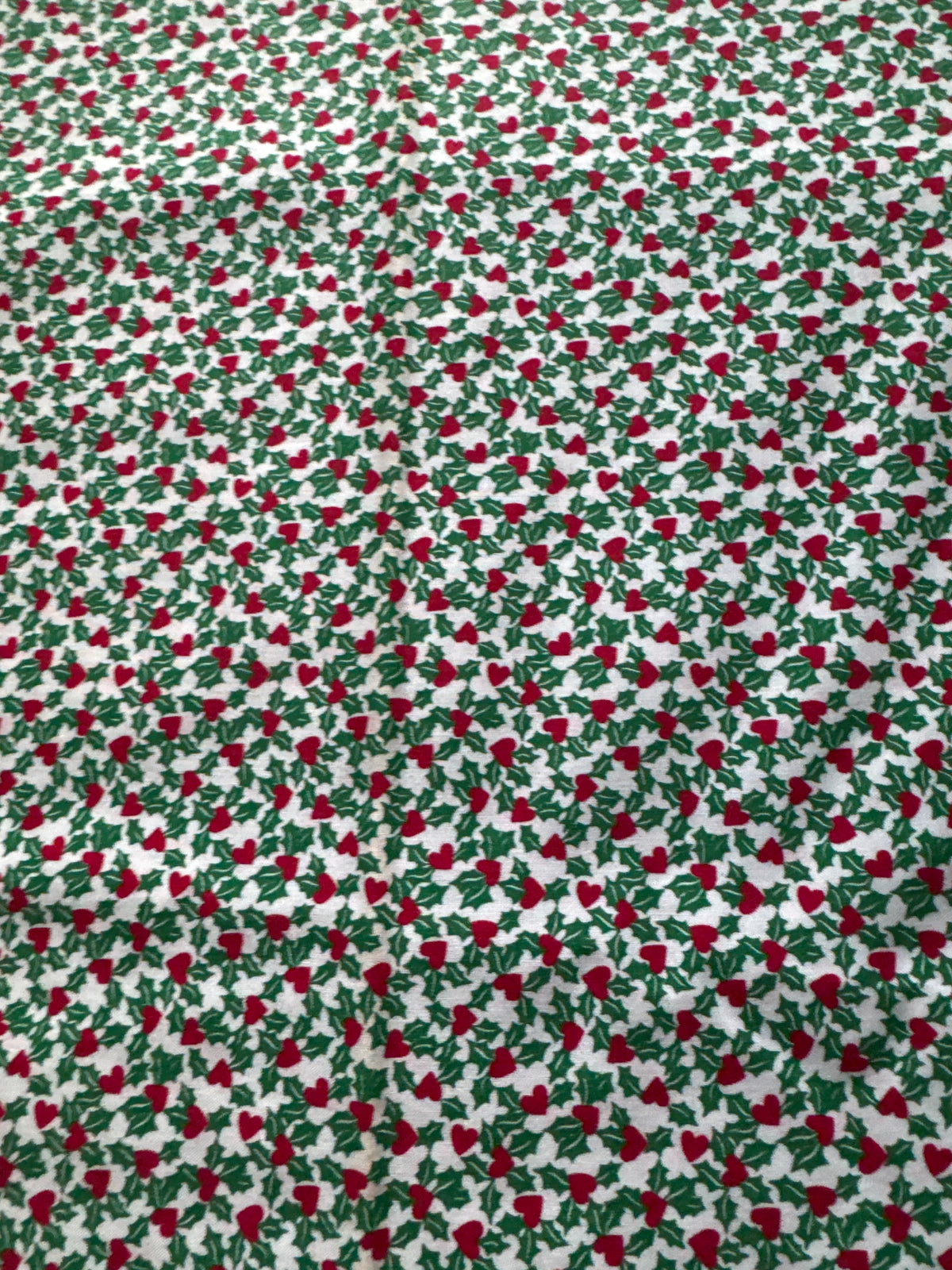 Christmas Vintage Holly Hearts  on Cream 100% Lightweight Cotton Price per Yard