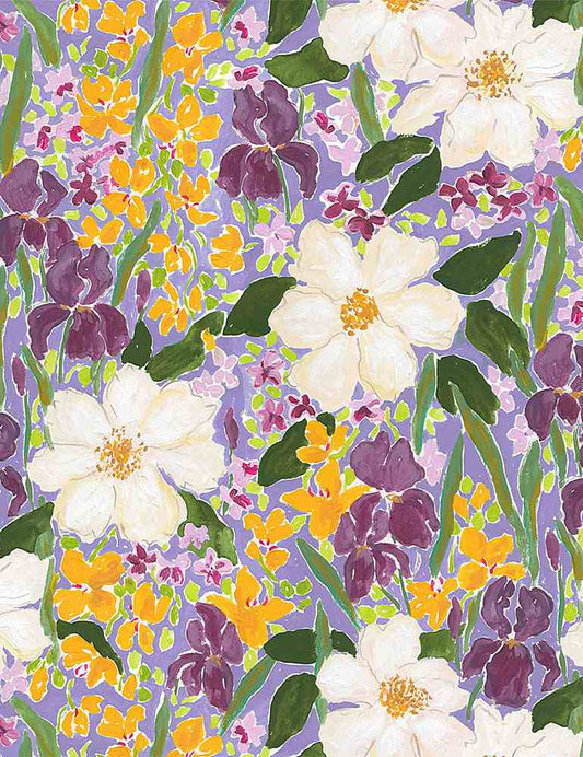Mardi Gras Floral on Purple 100% Cotton Sold by the Yard Novelty
