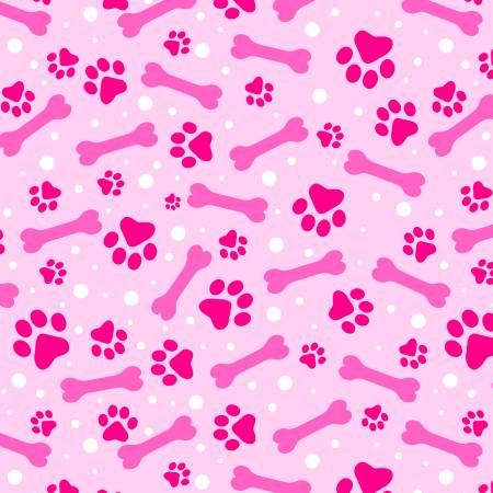 David Textiles Paws And Bones Pink Dog Puppy