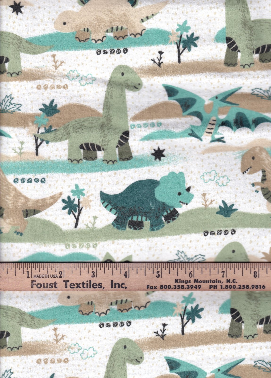 David Textiles Fantastic Flannel Going Dino White Baby Price per Yard