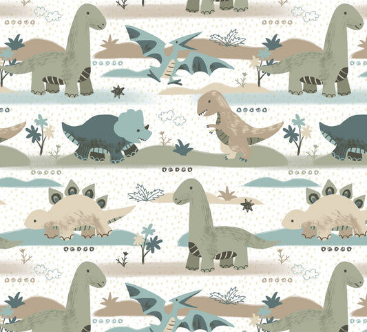 David Textiles Fantastic Flannel Going Dino White Baby Price per Yard