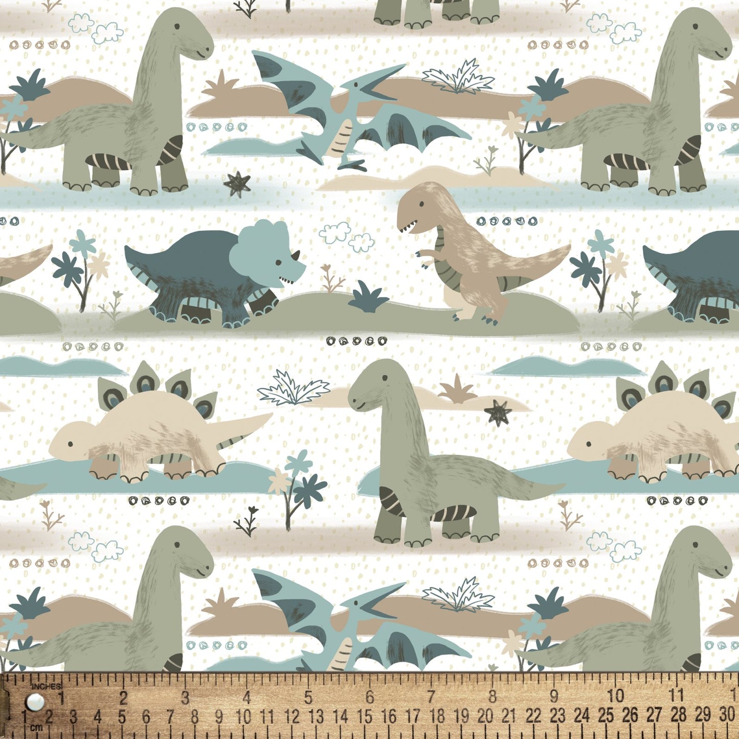 David Textiles Fantastic Flannel Going Dino White Baby Price per Yard