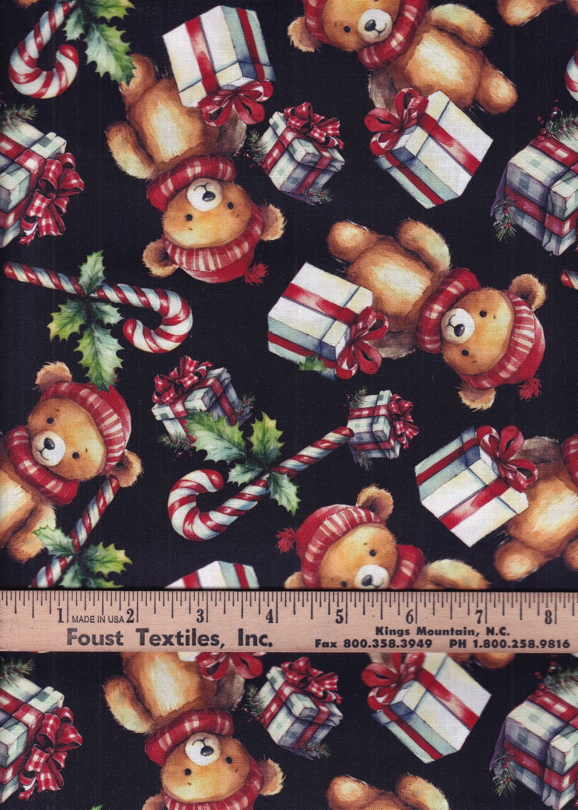 Christmas Bears and Candy Canes on Black Digital Print